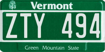 VT license plate ZTY494