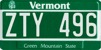 VT license plate ZTY496