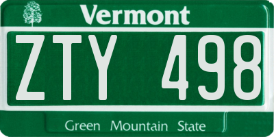 VT license plate ZTY498