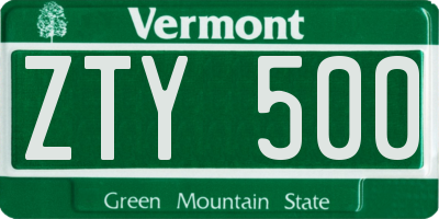 VT license plate ZTY500