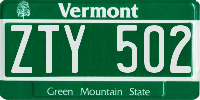 VT license plate ZTY502