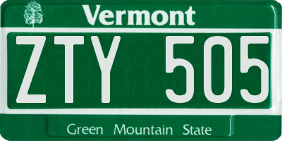 VT license plate ZTY505