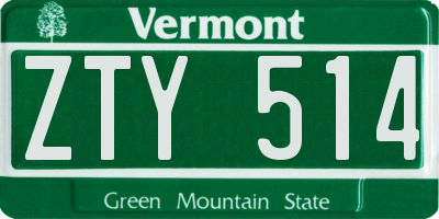VT license plate ZTY514