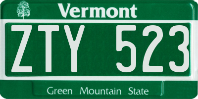 VT license plate ZTY523