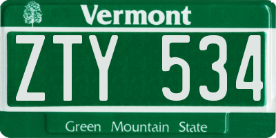 VT license plate ZTY534