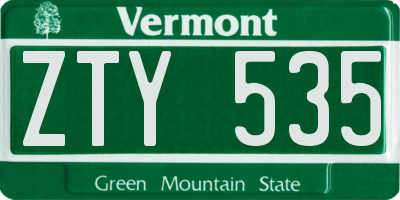 VT license plate ZTY535
