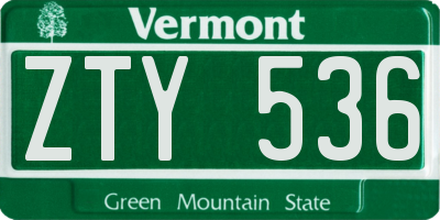 VT license plate ZTY536