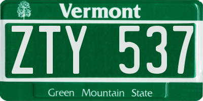 VT license plate ZTY537