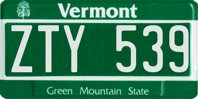 VT license plate ZTY539