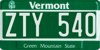 VT license plate ZTY540