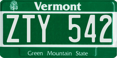 VT license plate ZTY542