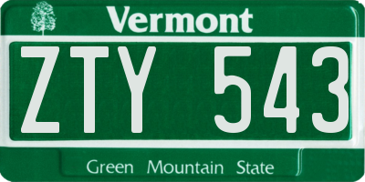 VT license plate ZTY543