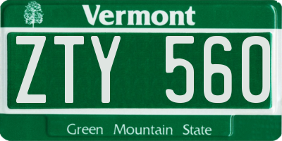 VT license plate ZTY560