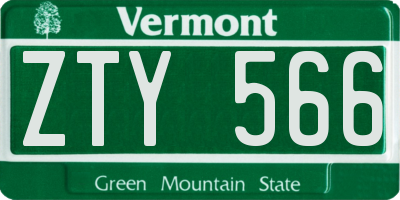 VT license plate ZTY566