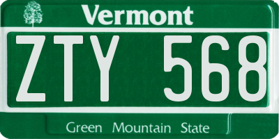 VT license plate ZTY568
