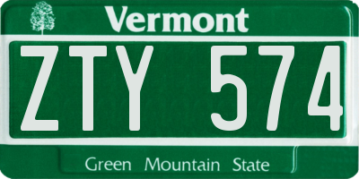 VT license plate ZTY574