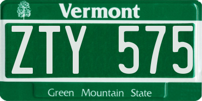 VT license plate ZTY575