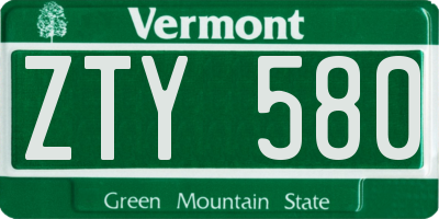 VT license plate ZTY580