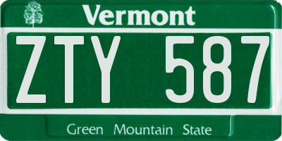 VT license plate ZTY587