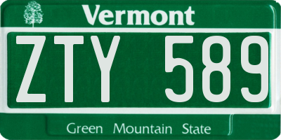 VT license plate ZTY589