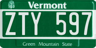 VT license plate ZTY597