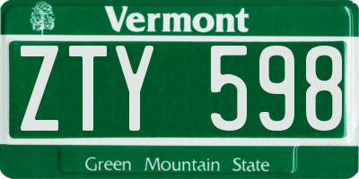 VT license plate ZTY598