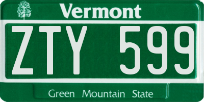 VT license plate ZTY599