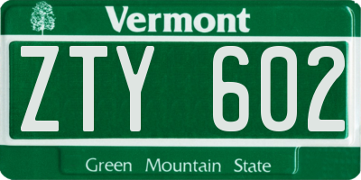 VT license plate ZTY602