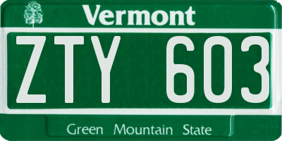 VT license plate ZTY603