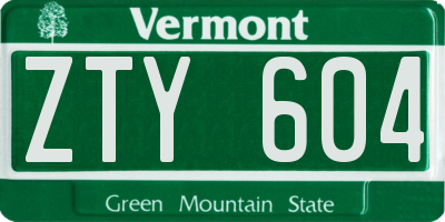 VT license plate ZTY604