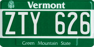 VT license plate ZTY626