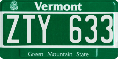VT license plate ZTY633