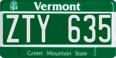 VT license plate ZTY635