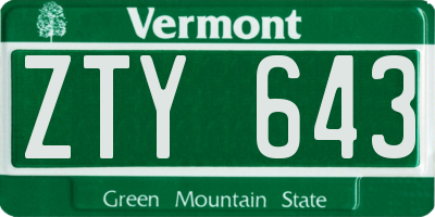 VT license plate ZTY643