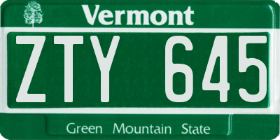 VT license plate ZTY645