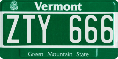 VT license plate ZTY666