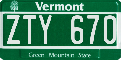 VT license plate ZTY670