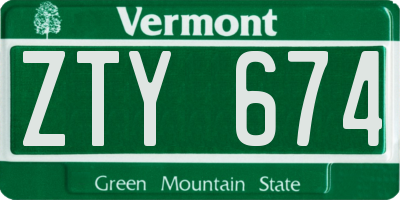 VT license plate ZTY674