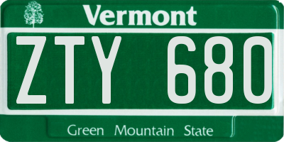 VT license plate ZTY680