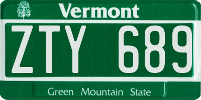 VT license plate ZTY689