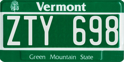 VT license plate ZTY698