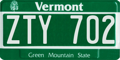 VT license plate ZTY702
