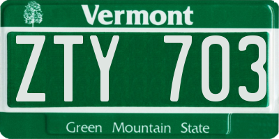 VT license plate ZTY703