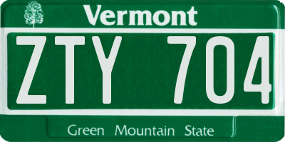 VT license plate ZTY704
