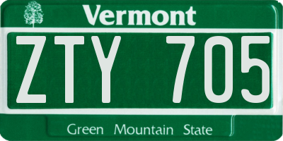 VT license plate ZTY705
