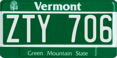 VT license plate ZTY706