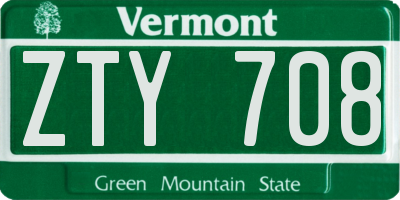 VT license plate ZTY708