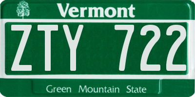 VT license plate ZTY722