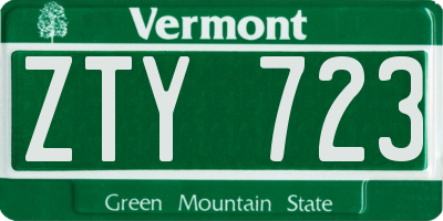 VT license plate ZTY723
