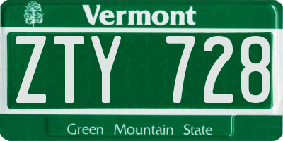 VT license plate ZTY728